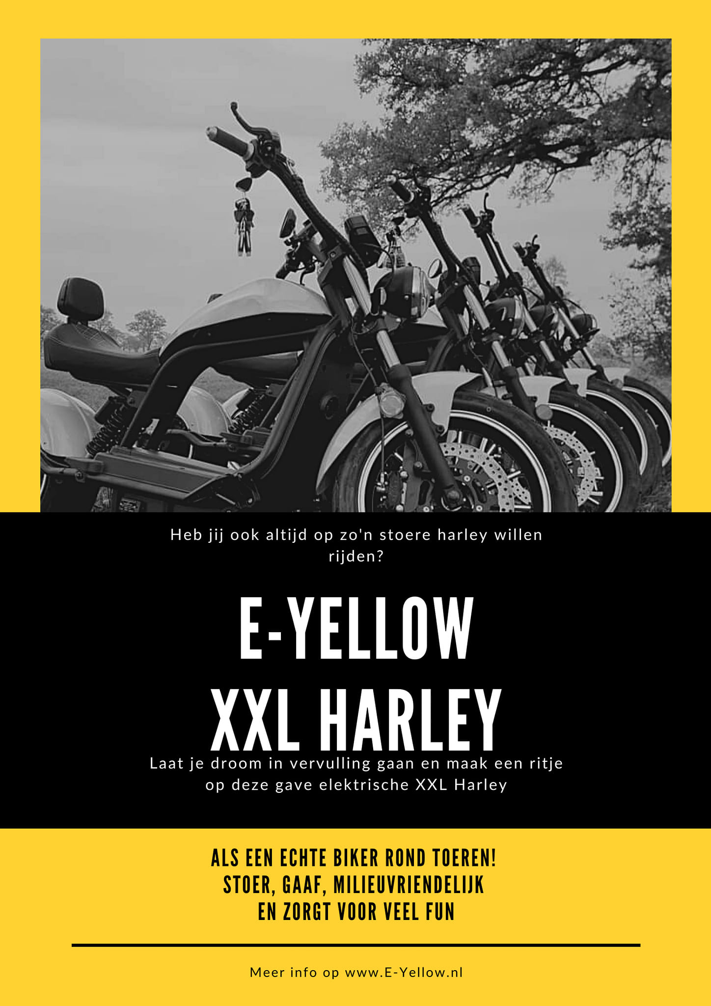 E-Yellow XXL Harley Stoer, gaaf en milieuvriendelijk